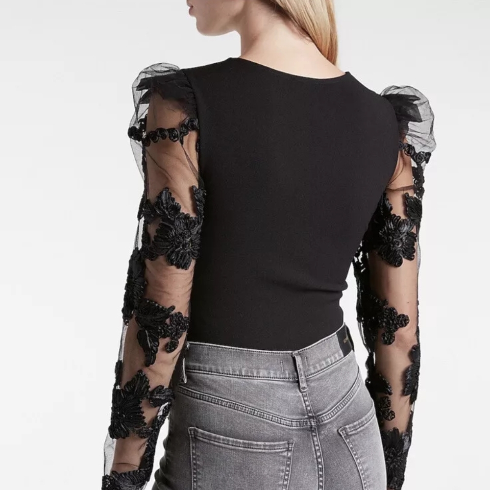 Elegant Black Sheer Sleeve Top